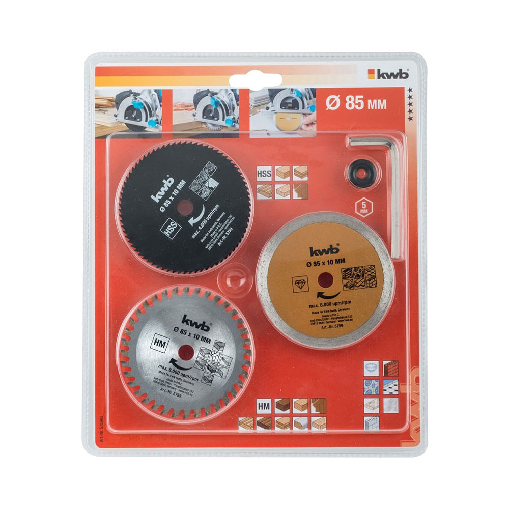 Kit de discos para sierra circular 85x10mm Kwb
