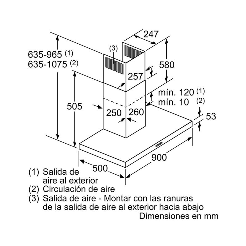 ▷ Campana decorativa de pared Bosch DWB77CM50 de 70 cm a 671 m³/h