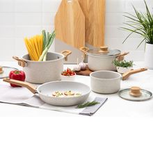 Batería de Cocina 4 piezas Mármol Blanca