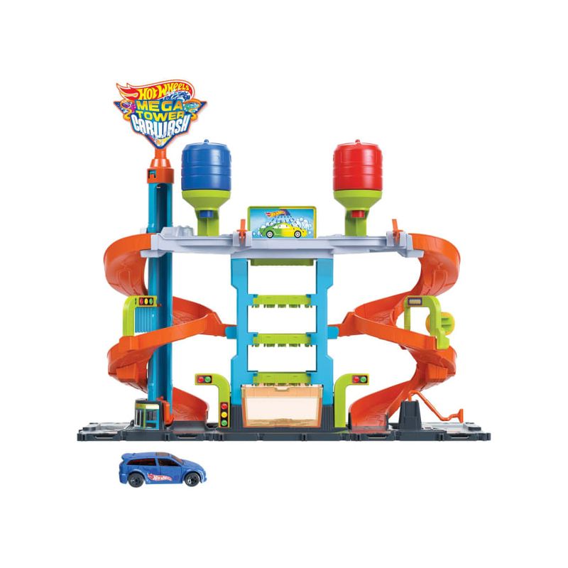 Hot Wheels City Autolavado Mega Torre, Pistas de Autos, HDP05 -  