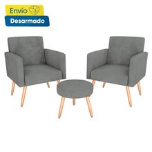 Set 2 Poltronas 1 Puff DALLAS tela color Gris