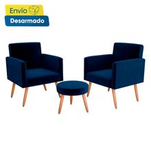 Set 2 Poltronas 1 Puff DALLAS tela color Azul