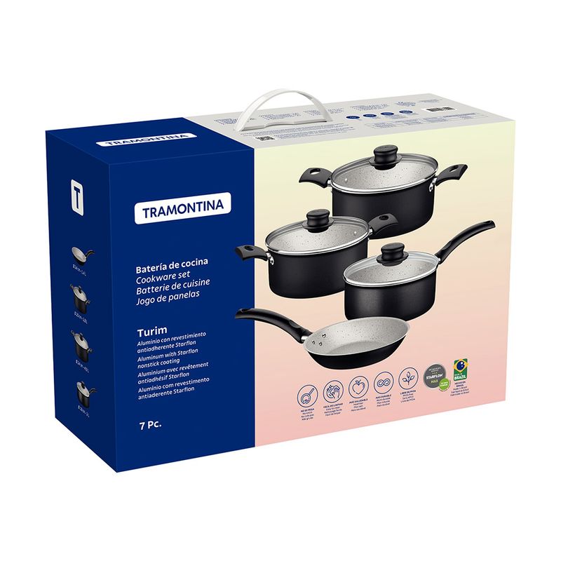 Ollas Tramontina Bateria De Cocina Set 7 Piezas Turim Teflon