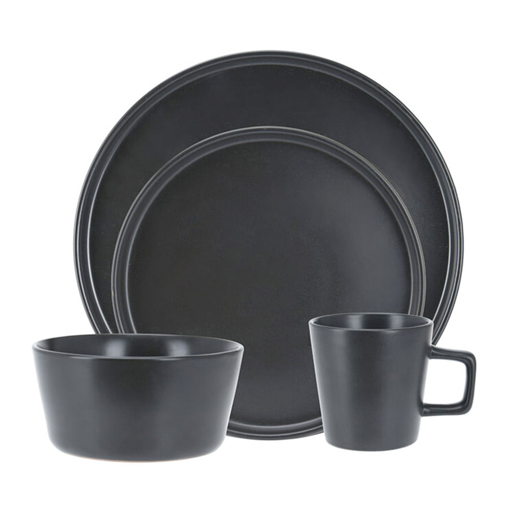 LOVECASA Juego de vajilla negra para 4, juego de platos y cuencos de  cerámica, juego de vajilla redonda, juego de vajilla de porcelana de 16  piezas
