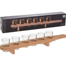 Set 6 pzas de vasos para shot con base de madera