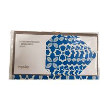 Set de Individuales + posavasos 12pzas azul floreado