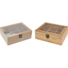 Caja para te de madera 6 compartimientos 21x16cm