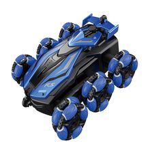 Vehiculo acrobatico r/c stunt 6 ruedas azul con luz y vapor