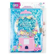 Diario con candado con purpurina de chicle y boligrafo