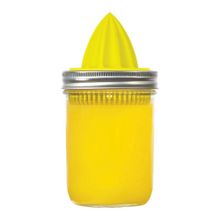 Vaso de vidrio con tapa amarilla