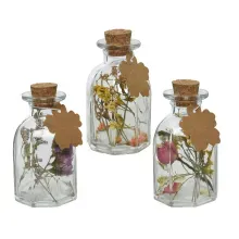 Botella De Vidrio Con Flores Secas 10 Cm Surt X3