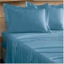 JUEGO DE SABANAS TACTO SATINADO QUEEN AZUL