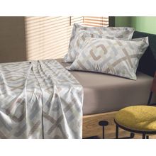 Jgo de sabanas tacto satinado queen estampado beige lineas