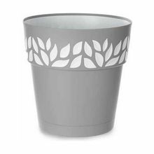 Maceta plastica 5.9" diseno hojas gris