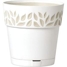Maceta plastica 7.5" diseno hojas blanco