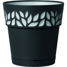 Maceta plastica 7.5" diseno hojas negro