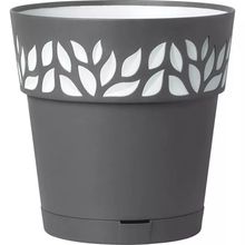 Maceta plastica 7.5" diseno hojas gris