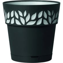 Maceta plastica 9.9" diseno hojas gris oscuro
