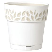 Maceta plastica 11.4" diseno hojas blanco
