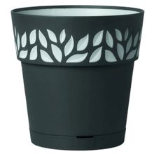 Maceta plastica 11.4" diseno hojas gris oscuro