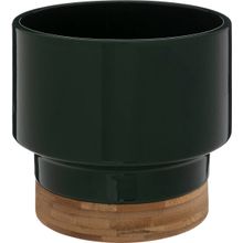 Florero de ceramica bambu verde oscuro 16cm