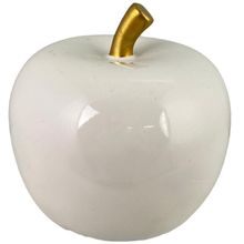 Adorno manzana blanca tallo dorado 16x15cm