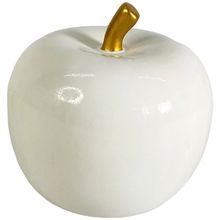 Adorno manzana blanca tallo dorado 12x12cm