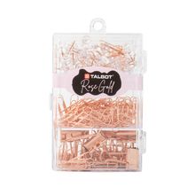 Caja plastica con variedad de clips rose gold