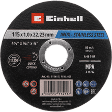 Set bucket 100 discos corte metal inox einhell 115x1mm