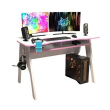 Escritorio gamer blanco rosa lina