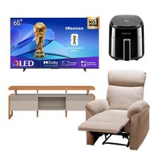 Combo rack 70" esmeralda + sillon nube beige + tv 65 hisense + freidora de 2,5l