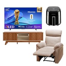 Combo rack 70" san francisco + sillon nube beige + tv 65 hisense + freidora de 2,5l