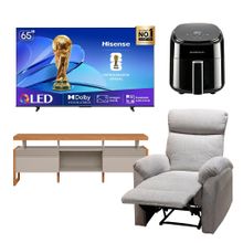 Combo rack 70" esmeralda + sillon nube gris + tv 65 hisense+ freidora de 2,5l