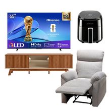 Combo rack 70" san francisco + sillon nube gris + tv 65 hisense + freidora de 2,5l