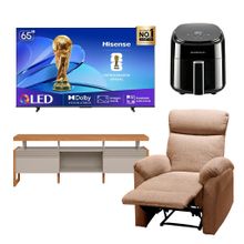 Combo rack 70" esmeralda + sillon nube cafe + tv 65 hisense+ freidora de 2,5l