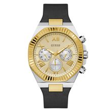 RJ GUESS MENS DRESS SILVER/GOLD TONE MULTI FUNCIONES STRAP BLACK GW0791G1