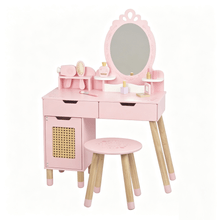 Tocador y silla infantil de madera rosa 68x45x13cm