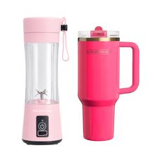 Combo - Licuadora Portátil USB Rose + Tumbler Aquavista Pink Flamingo