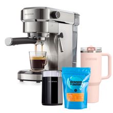 Combo - Cafetera Espresso + Molinillo + 1 Café Granos de Autor + Tumbler Aquavista Rose Quartz