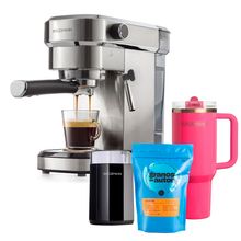 Combo - Cafetera Espresso + Molinillo + 1 Café Granos de Autor + Tumbler Aquavista Pink Flamingo